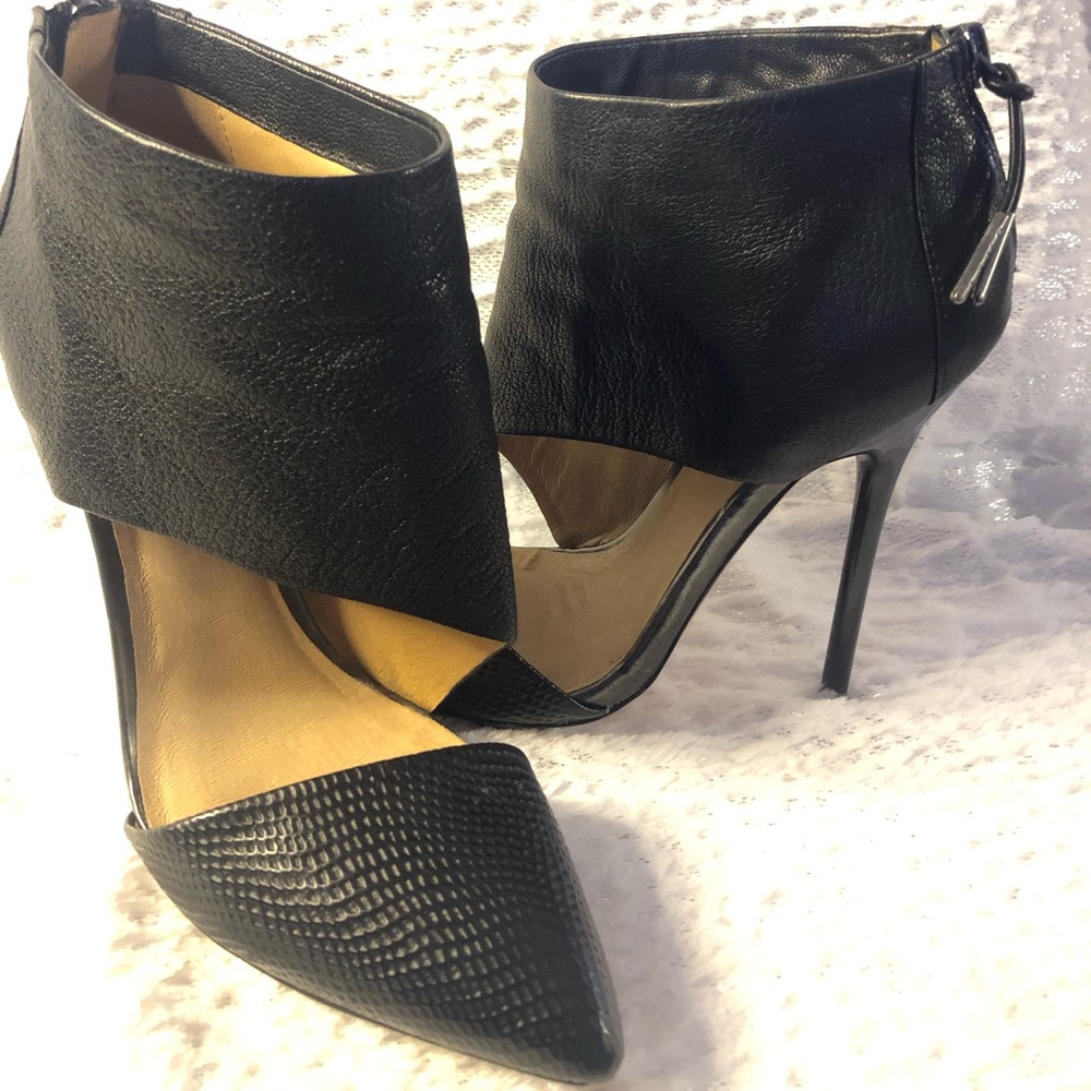 L.A.M.B. Leather & Croc Embossed Ankle Bootie